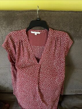 Fun 2 Fun Rust Red Dot-Print V-Neck Blouse